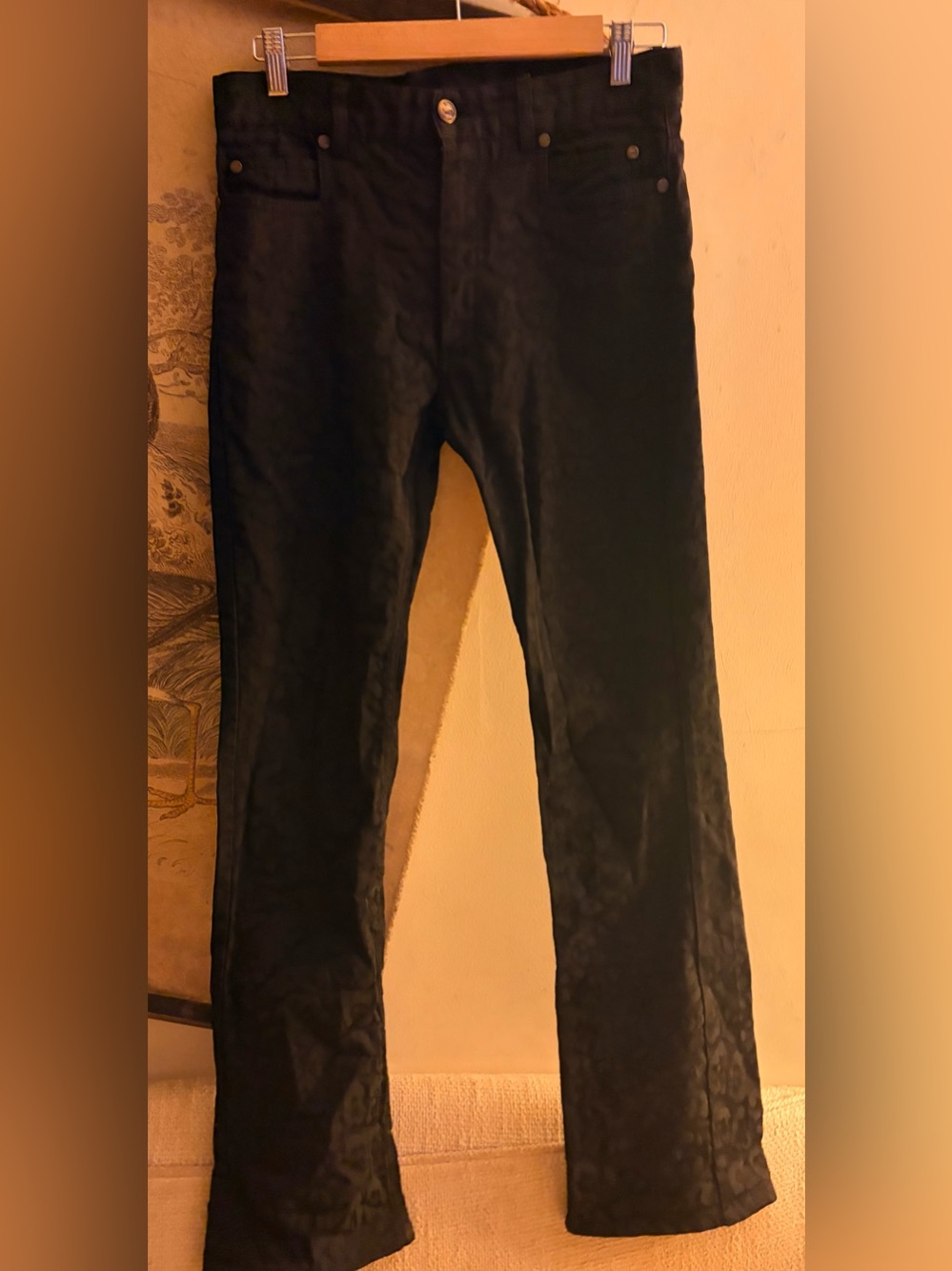 * Roberto Cavalli Black Brocade Textured Designer Jeans See Measurements *
